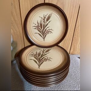 Vintage Brown and Cream Salad Plates Set (8)